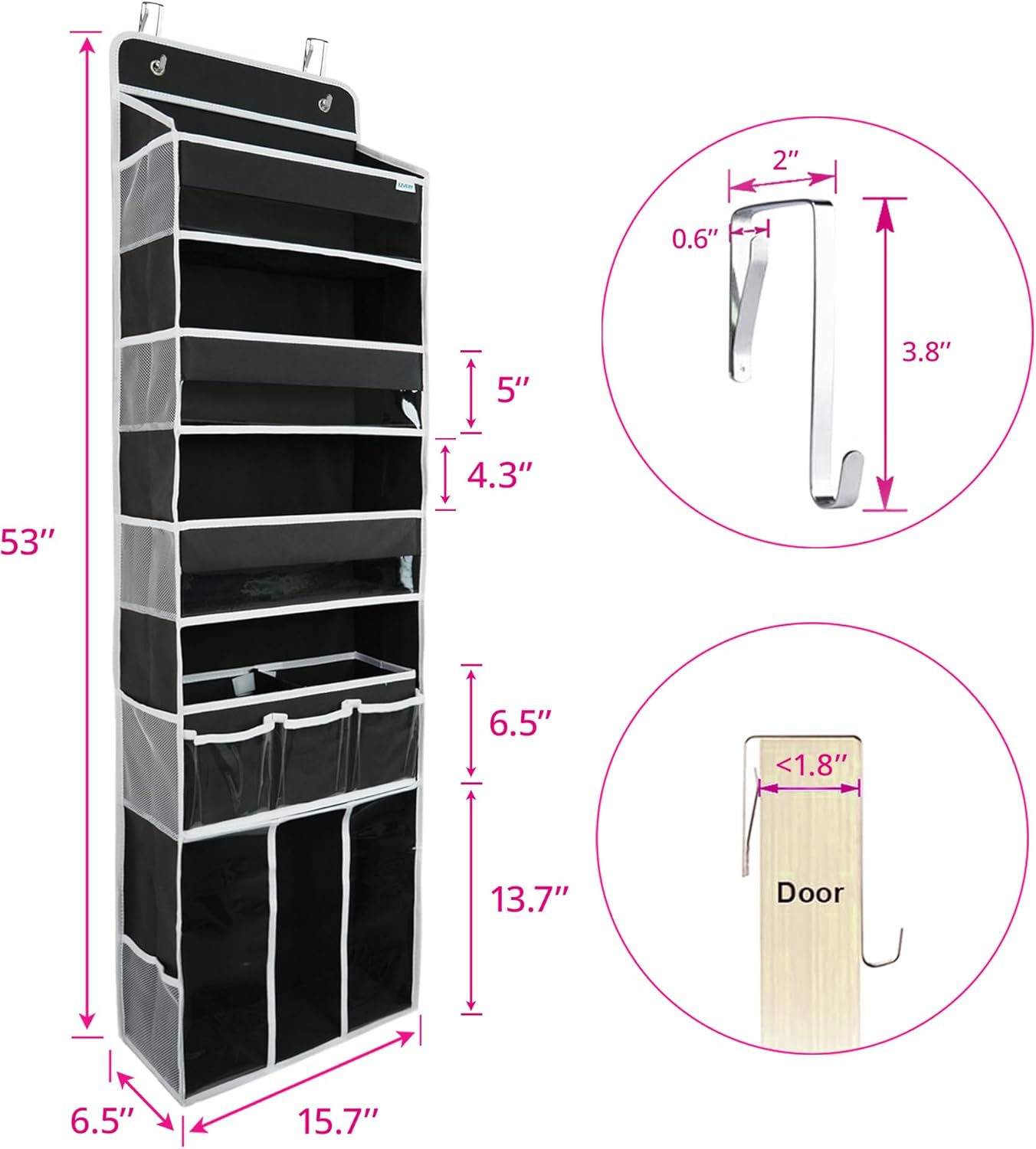 Door Hanging Storage Organizer,with 3 Bins 1 Movable Baby Diaper Caddy,1 Large capacity diaper
