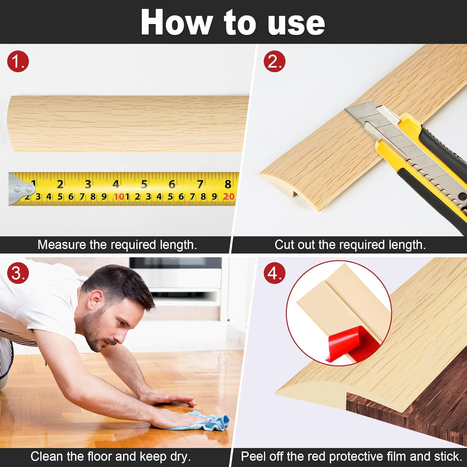 10Ft Carpet Floor Transition Strip, Self Adhesive Floor Edging Trim Strip, PVC Threshold Cover for