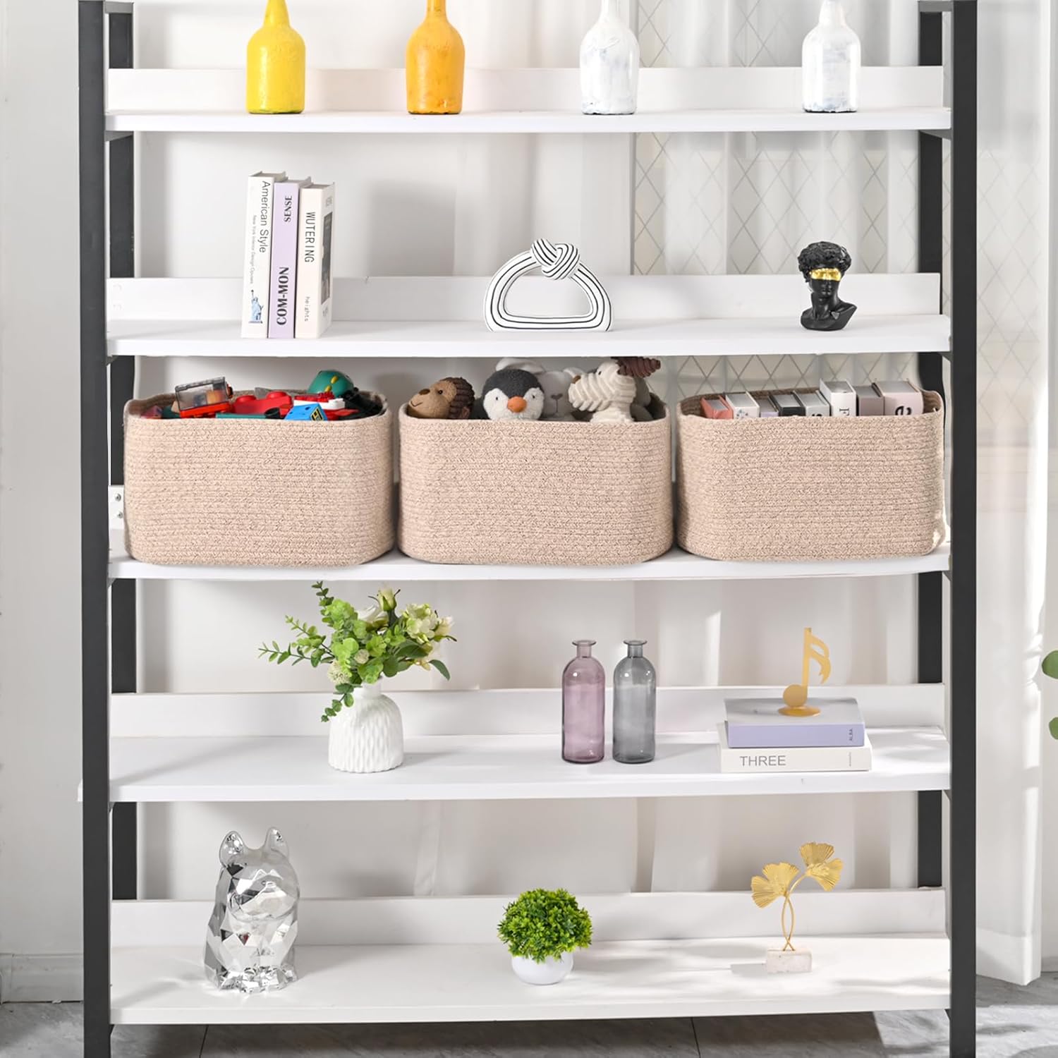 Large Storage Baskets for Organizing Shelves, Woven Cotton Rope Bins for Baby Nursery Organization