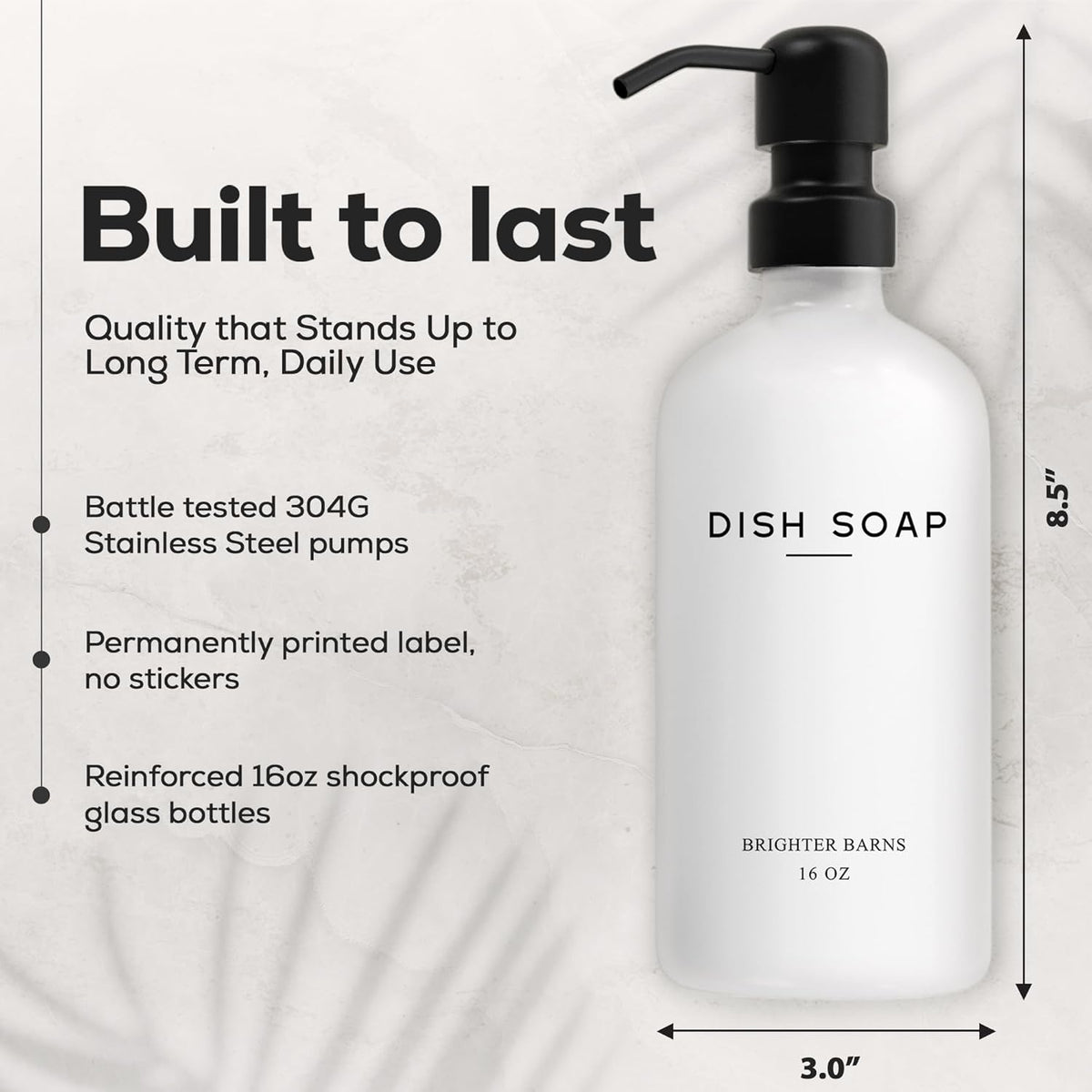 White Glass Hand and Dish Soap Dispenser Set by Brighter Barns - Kitchen Soap Dispenser & Stainless