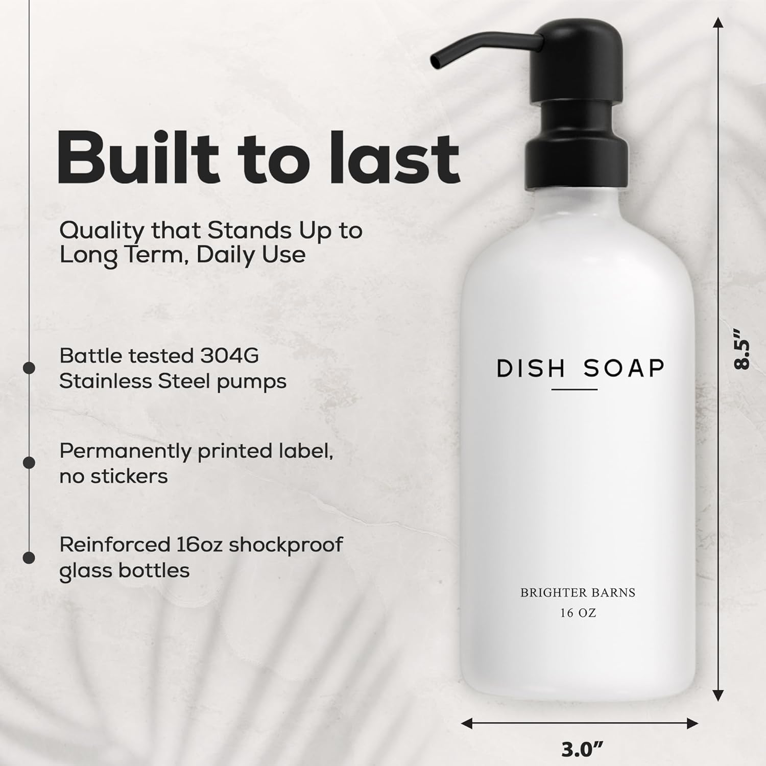 White Glass Hand and Dish Soap Dispenser Set by Brighter Barns - Kitchen Soap Dispenser & Stainless