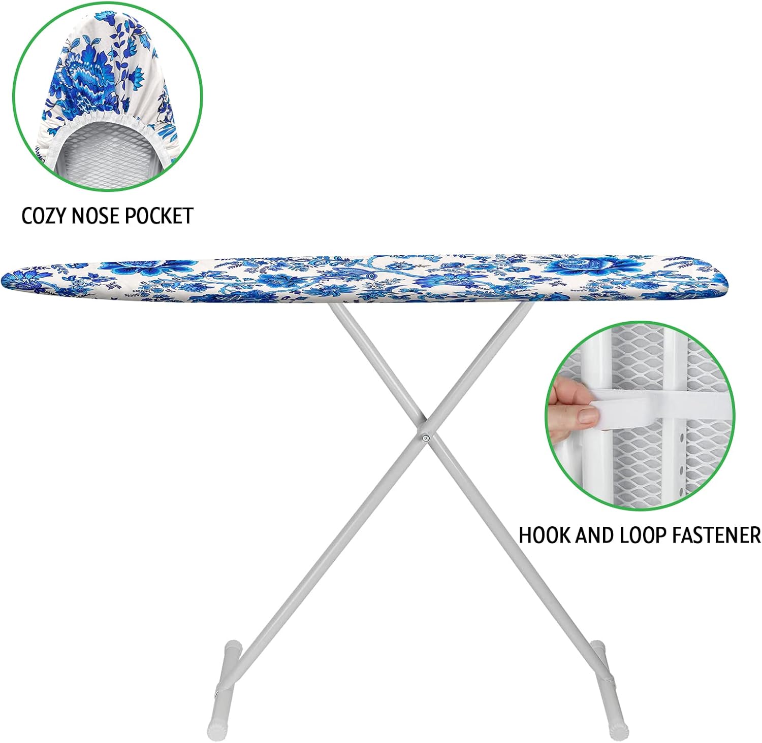 Ironing Board Cover and Pad 15x54 Inch Standard Ironing Board Cover with Elastic Edge and Hook and