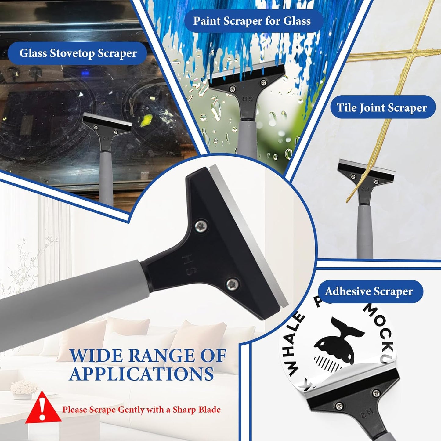 Floor Scraper Telescopic, 38 to 52in 4Inch Razor Blade Floor Scrapers Long Handle Heavy Duty