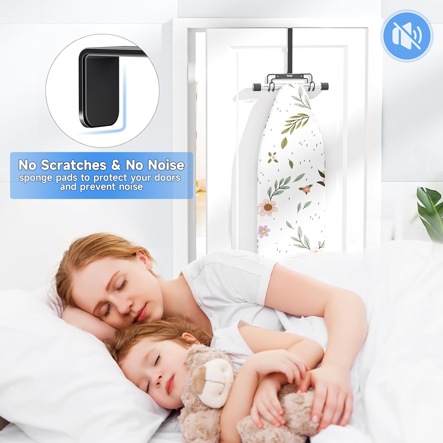 Over The Door & Wall Mount Ironing Board Hanger with Removable Hook, Metal Ironing Board Holder