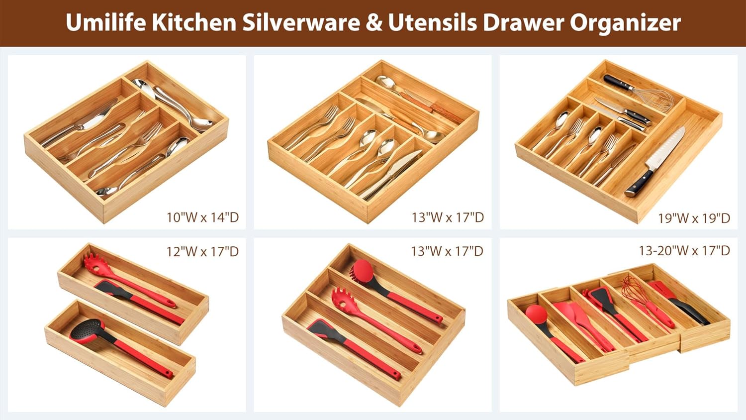 Umilife Bamboo Kitchen Drawer Organizer, 8 Inch – view 6