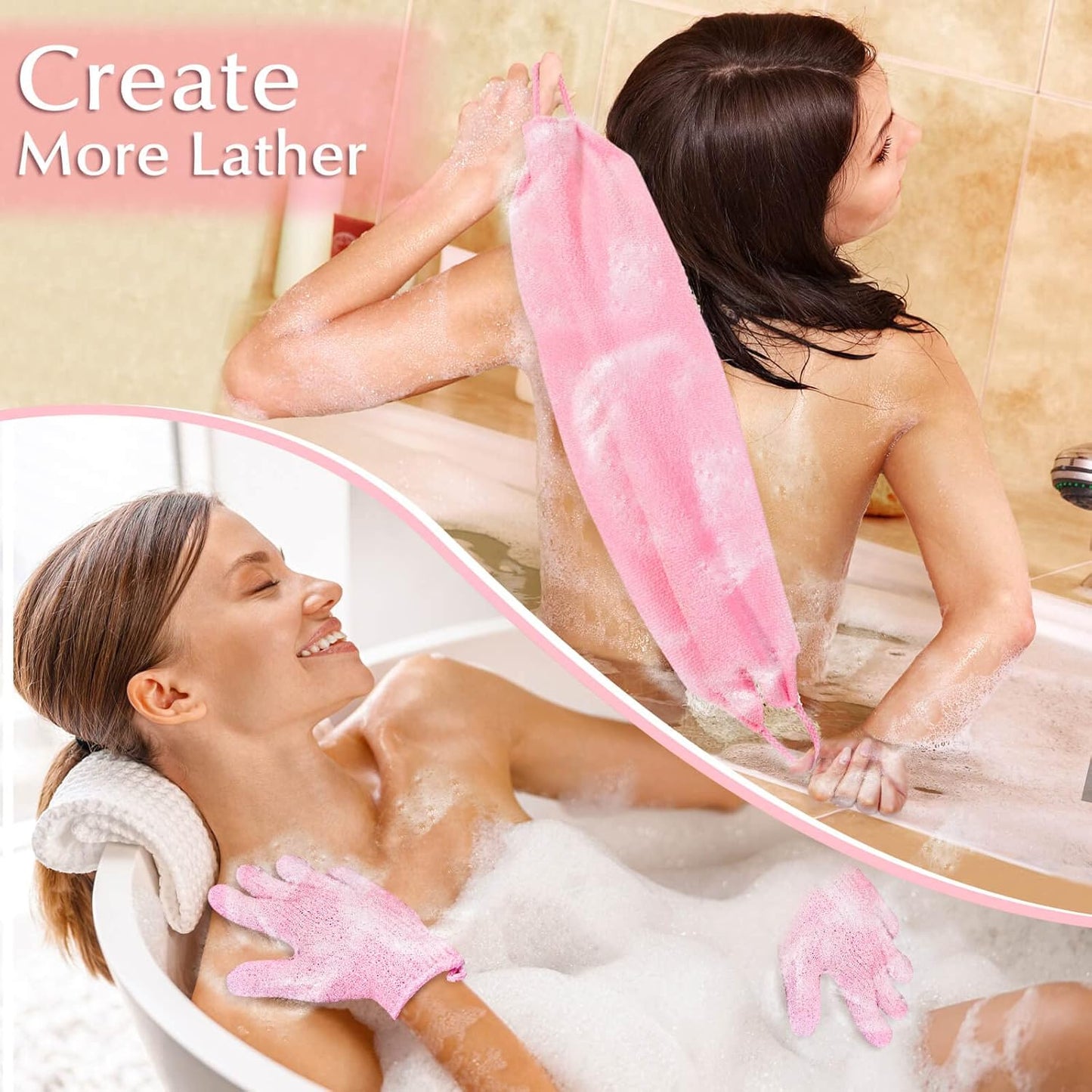 Anezus Exfoliating Shower Bath Gloves Back Scrubber Set for Body, Face, Shower, Bath, Scrub and
