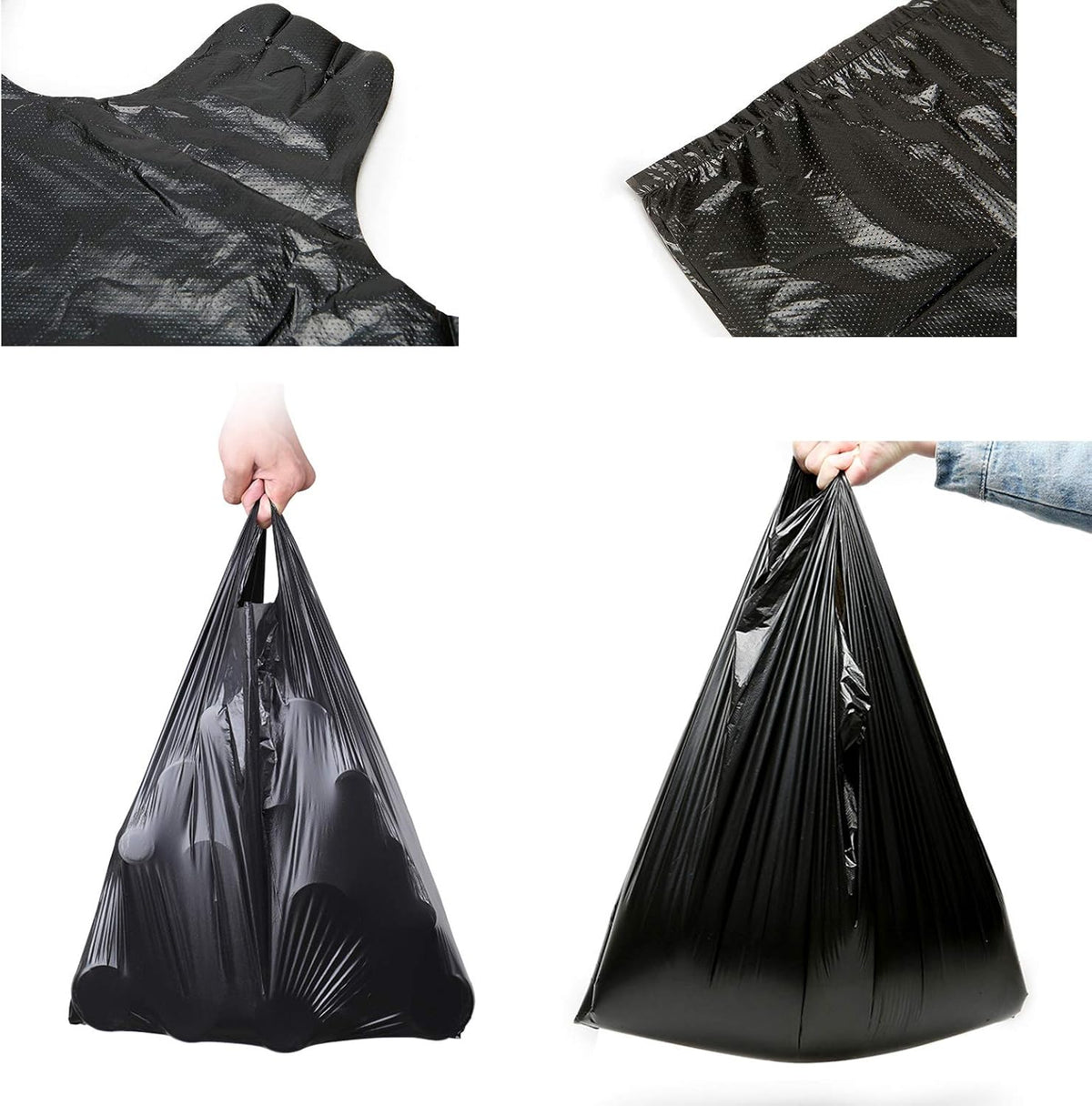 YYaaloa 100 pcs Black Trash Bags with Handles - 14x22 Super Thick 1.8mil Plastic Rubbish Bags for