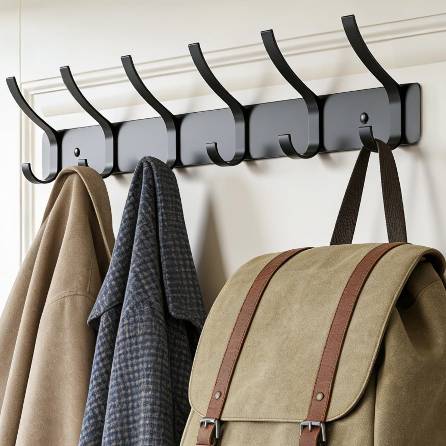 ZBDPOVT Wall Mounted Coat Rack, 6 Hooks for Hanging Clothes, Black, 2-Pack