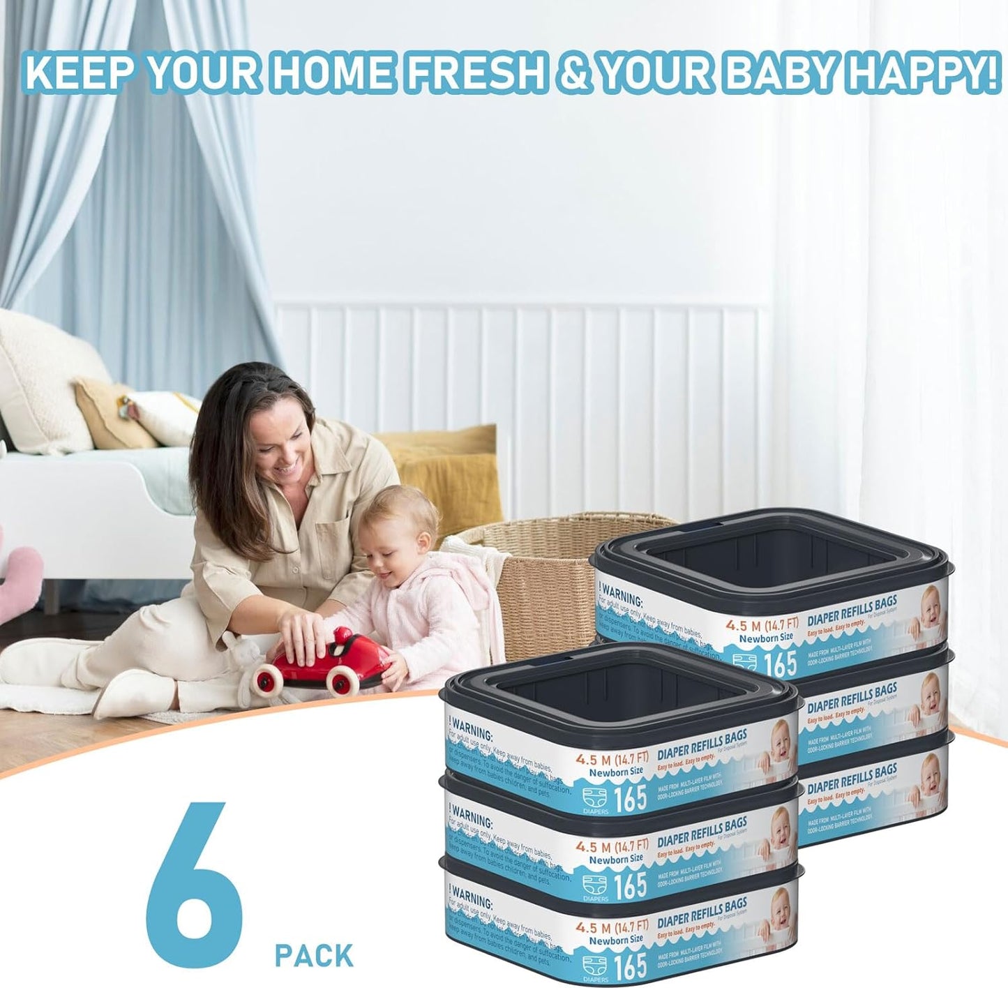 Square Starter Refills Disposal Bags Refill Compatible with Diaper Genie Compact and Select Pails