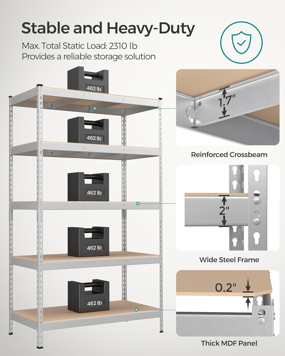 SONGMICS 5-Tier Storage Shelves, Load 2310 lb, Set of 2 Garage Storage, Boltless Assembly