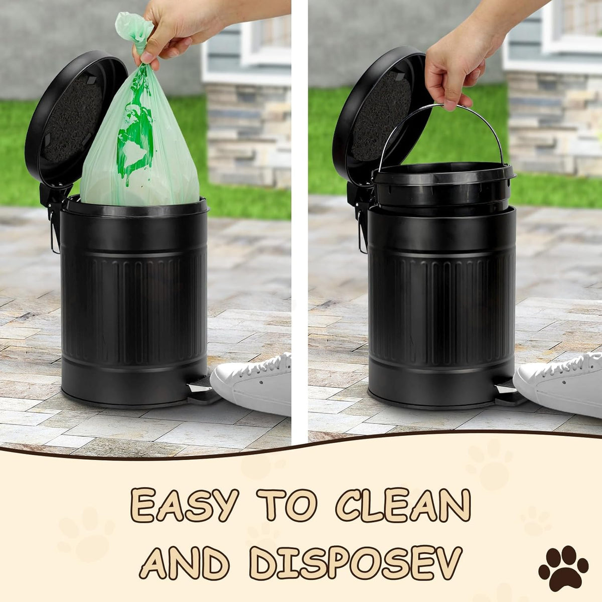 5L/1.3 Gal Dog Poop Trash Can with Lid - Stainless Steel Outdoor Pet Waste Bin, Step Pedal Soft