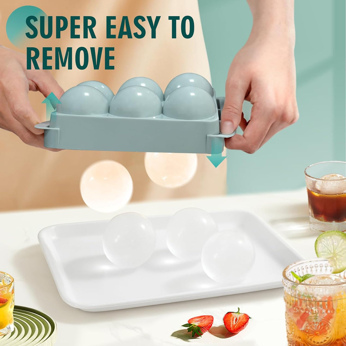 WIBIMEN Large Ice Cube Molds, Big Round Whiskey Ice Cube Trays for Freezer, Easy to Fill & Release