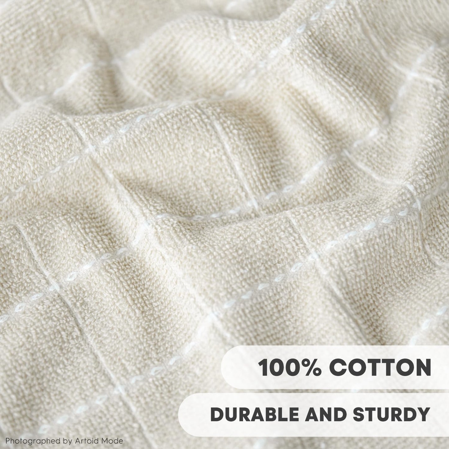 Artoid Mode Checkered Designed Cotton Beige Terry Kitchen Dish Cloths, 12x12 Inch Soft Absorbent