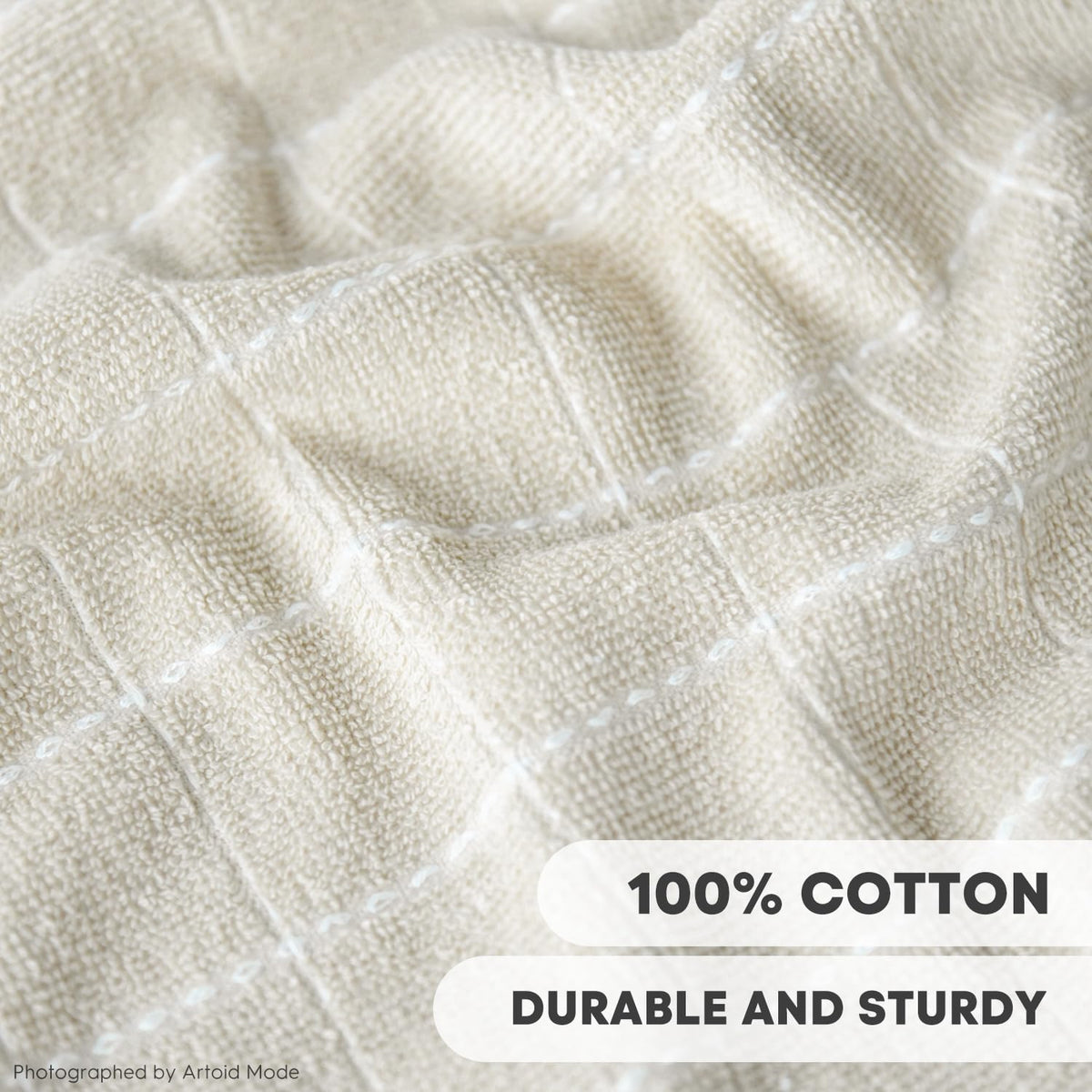 Artoid Mode Checkered Designed Cotton Beige Terry Kitchen Dish Cloths, 12x12 Inch Soft Absorbent