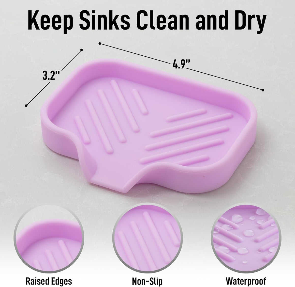 Zulay Small Silicone Sponge Holder (4.9x3.3”) – Space-Saving Sink Organizer Tray for Sponge, Soap