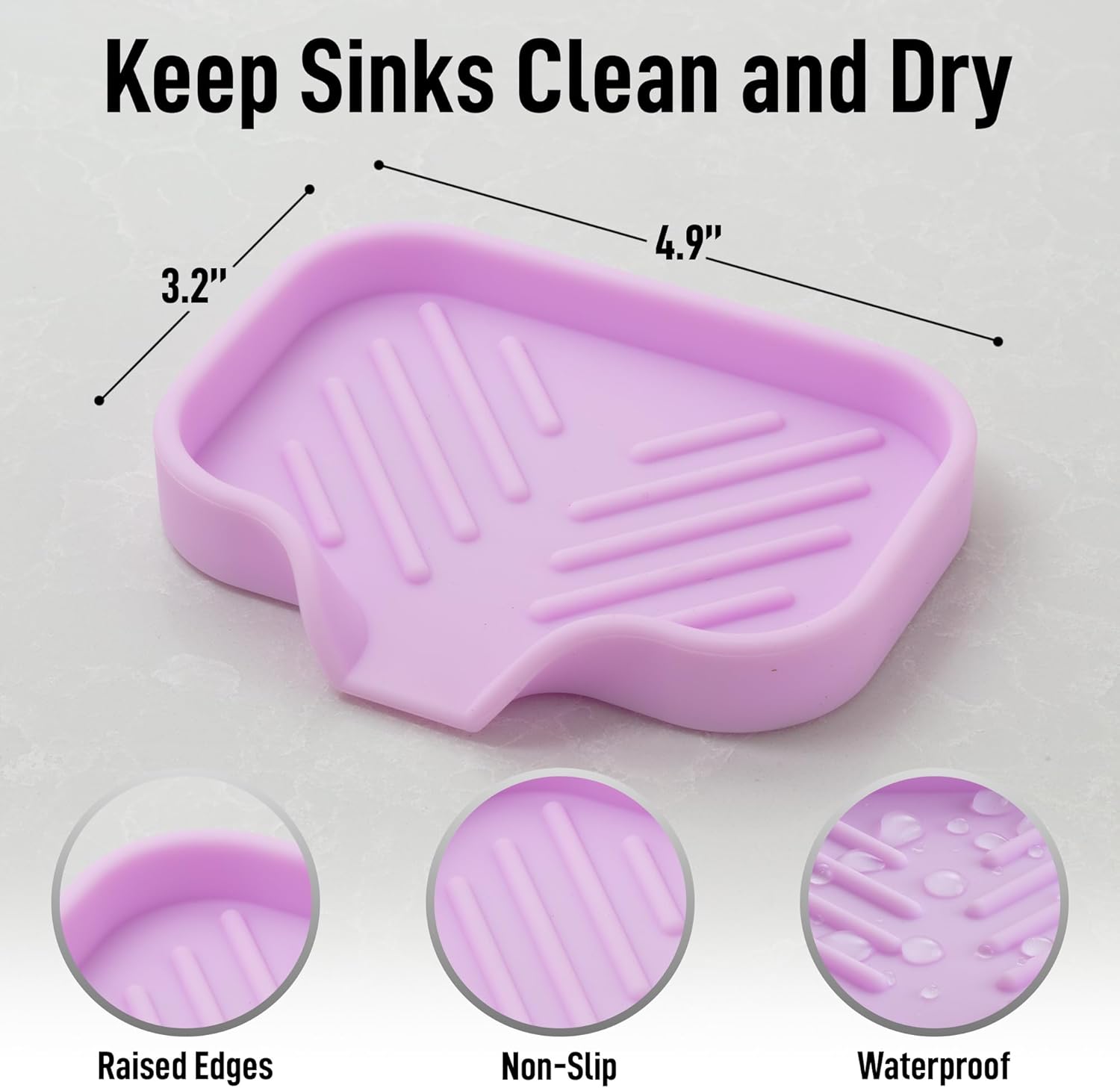 Zulay Small Silicone Sponge Holder (4.9x3.3”) – Space-Saving Sink Organizer Tray for Sponge, Soap