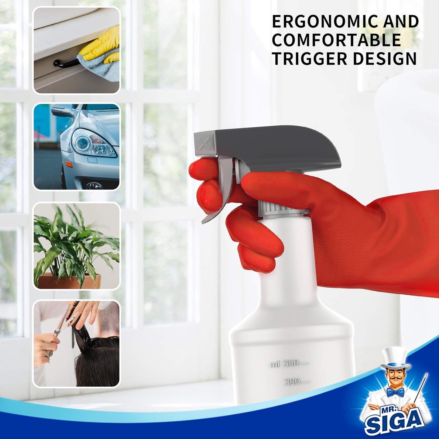 MR.SIGA 16 oz Empty Plastic Spray Bottles for Cleaning Solutions, Heavy Duty Household Reusable