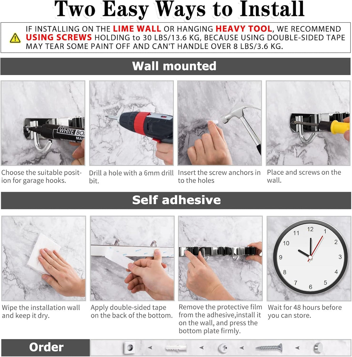 2 Pack Mop and Broom Holder Wall Mount, 5 Racks and 4 Hooks Broom Organizer Storage Tool Racks