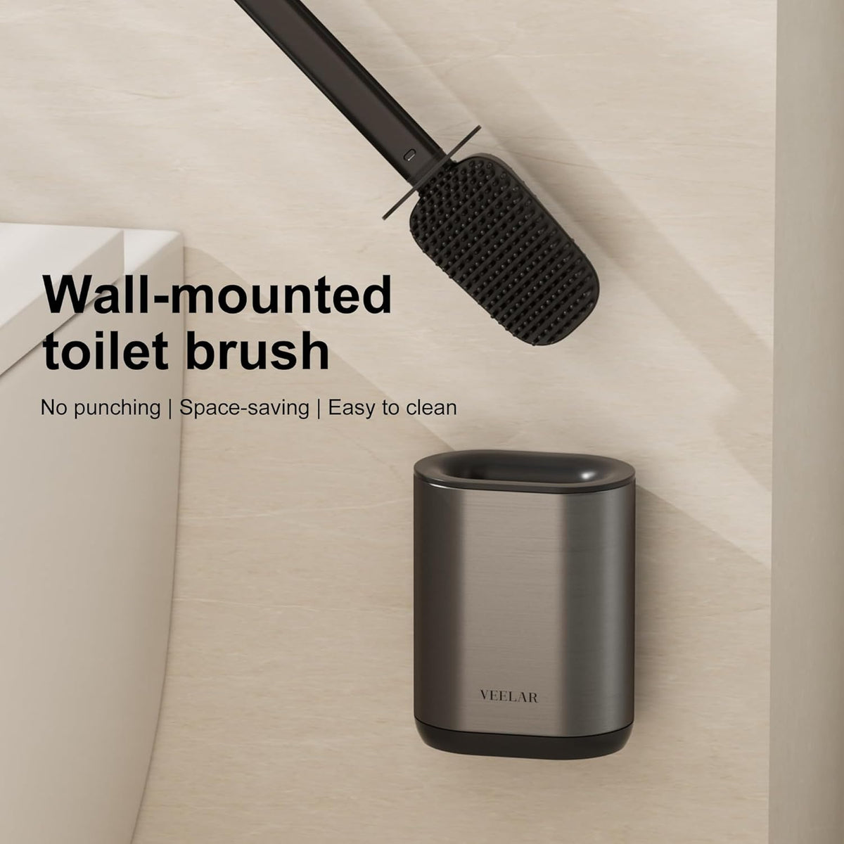 Toilet Brush and Holder Set - Wall Mounted Bathroom Scrub Brush, Toilet Bowl Brush and Plunger Set