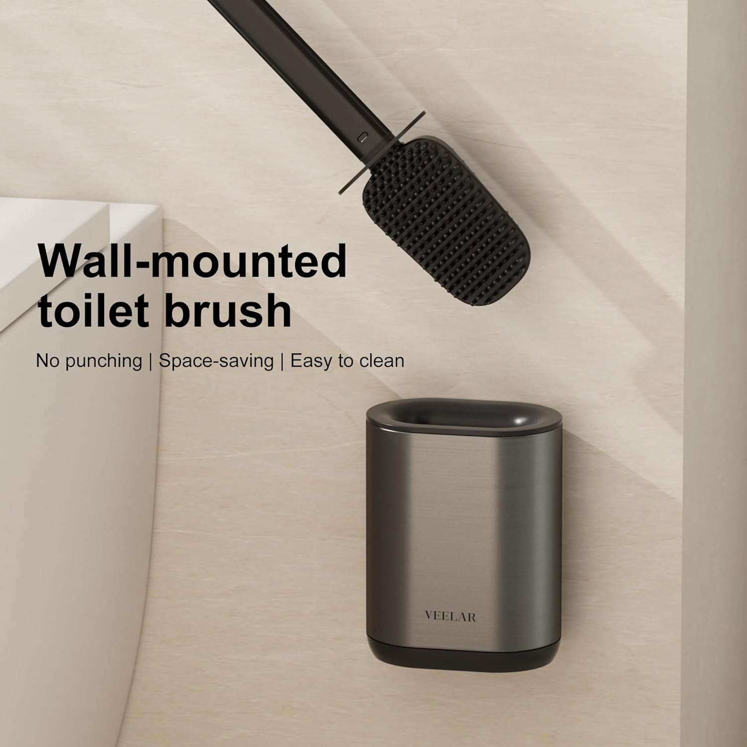 Toilet Brush and Holder Set - Wall Mounted Bathroom Scrub Brush, Toilet Bowl Brush and Plunger Set