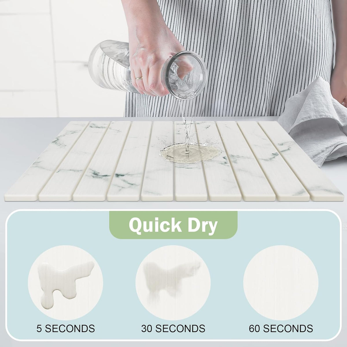 Stone Dish Drying Mat for Kitchen Counter,24"(L)×16"(W) Collapsible Fast-Drying Diatomaceous Earth