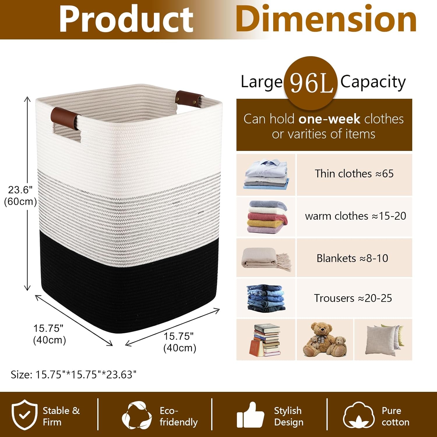 Laundry Hamper 96L Extra Large Laundry Basket, Woven Blanket Basket, Cotton Woven Storage Hamper