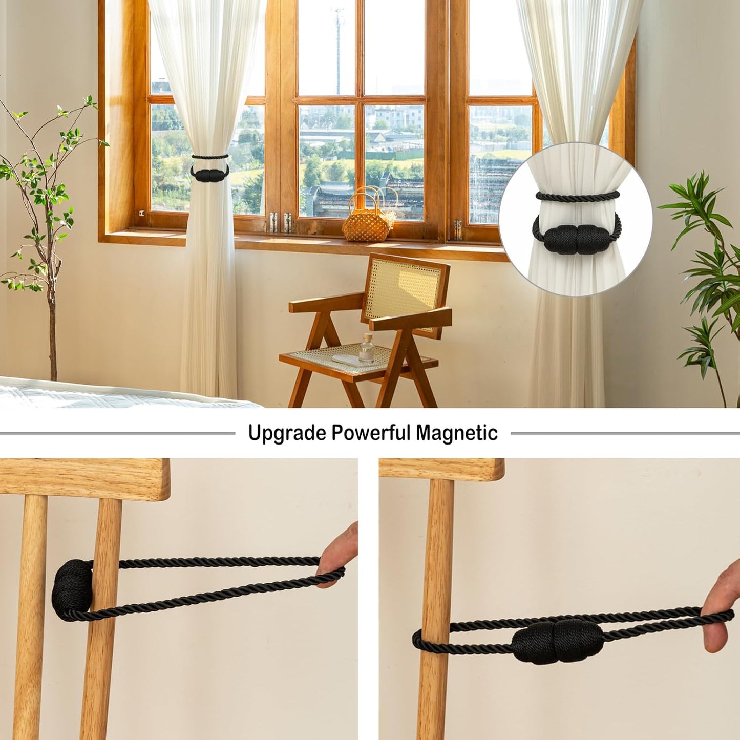 Magnetic Curtain Tiebacks Rope Curtain Tie Backs for Curtains 6 Pack Curtain Holders for Drapes