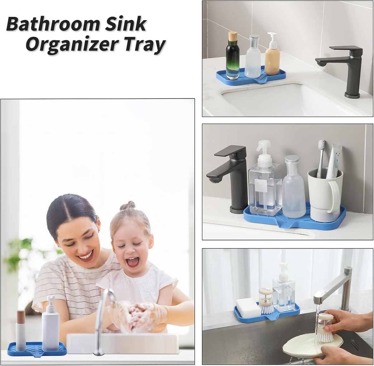 Silicone Bathroom Soap Dishes with Drain Spout Bathroom and Kitchen Sink Organizer,Sponge