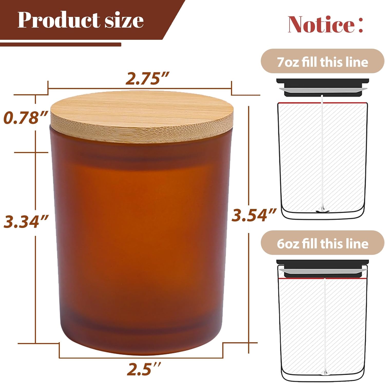 CONNOO 15-Pack 7oz Fall Amber Candle Jars with Bamboo Lids & Sticky Labels – Thick Glass Candle