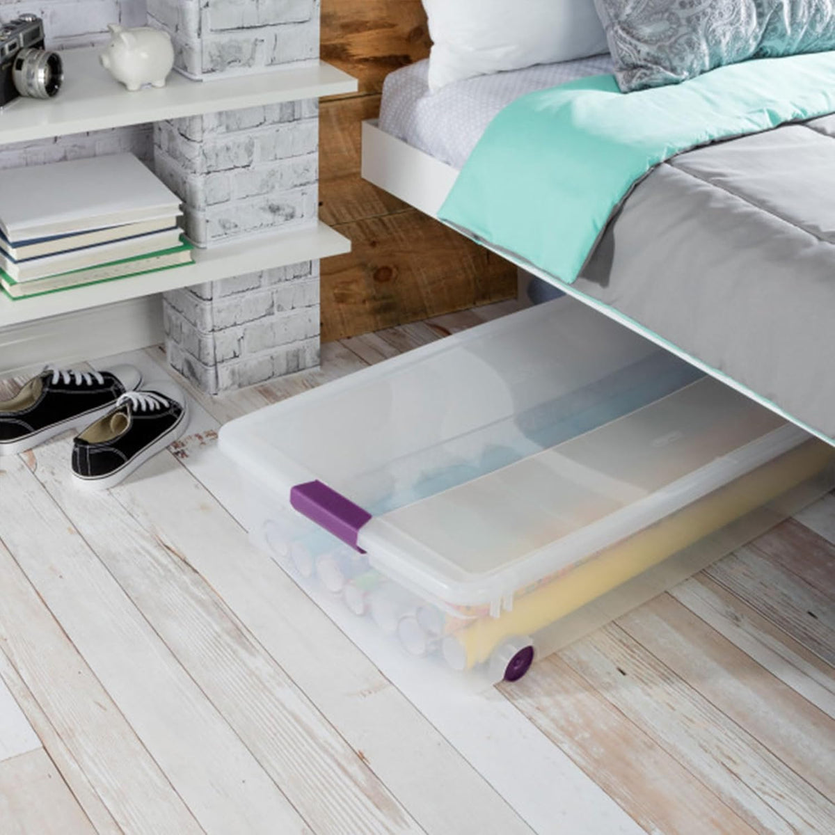 Sterilite 16-Pack 60 Quart ClearView Latch Box, Wheeled Underbed Organizer Bins with Latching Lids