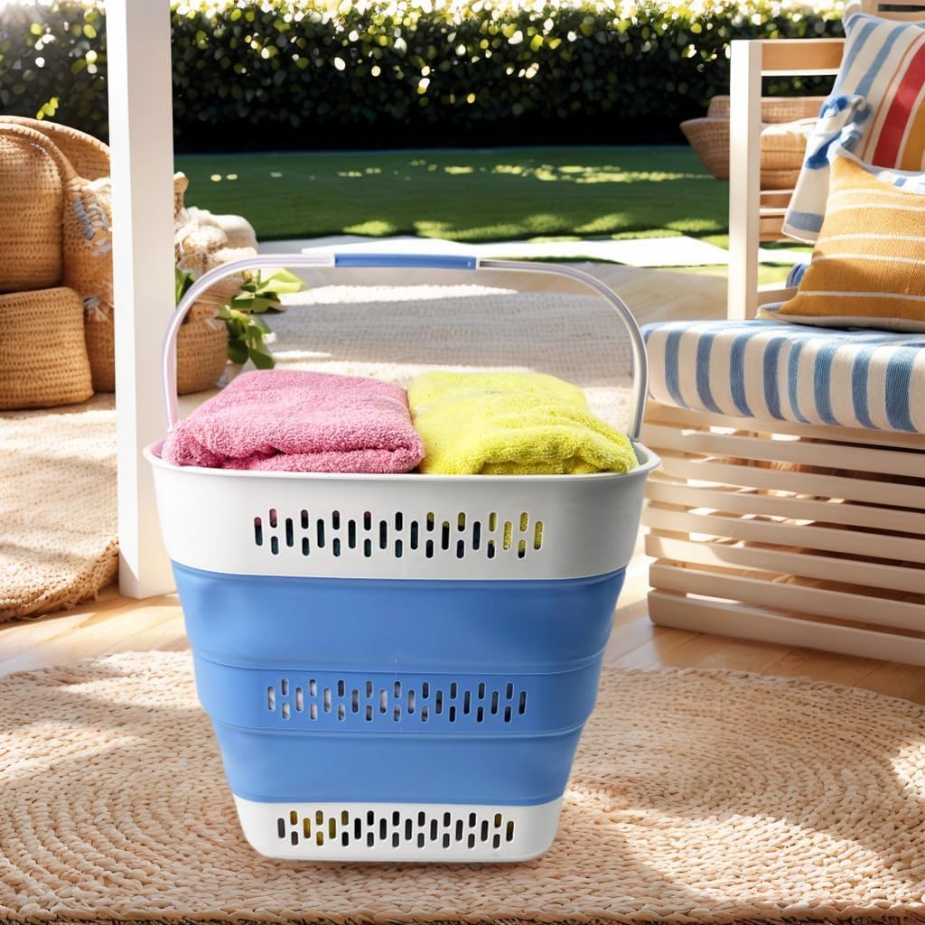 SAMMART 40L (10.5 Gallon) Collapsible Plastic Laundry Basket with Handles - Foldable Pop Up Storage
