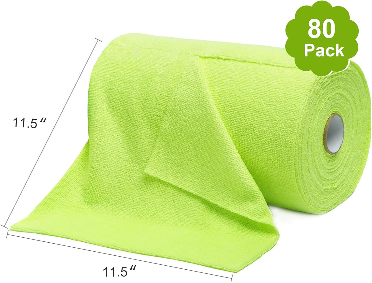 LIVOS Microfiber Cleaning Cloth Roll - 80 Pack, Reusable Paper Towels Green Tear Away, Microfiber