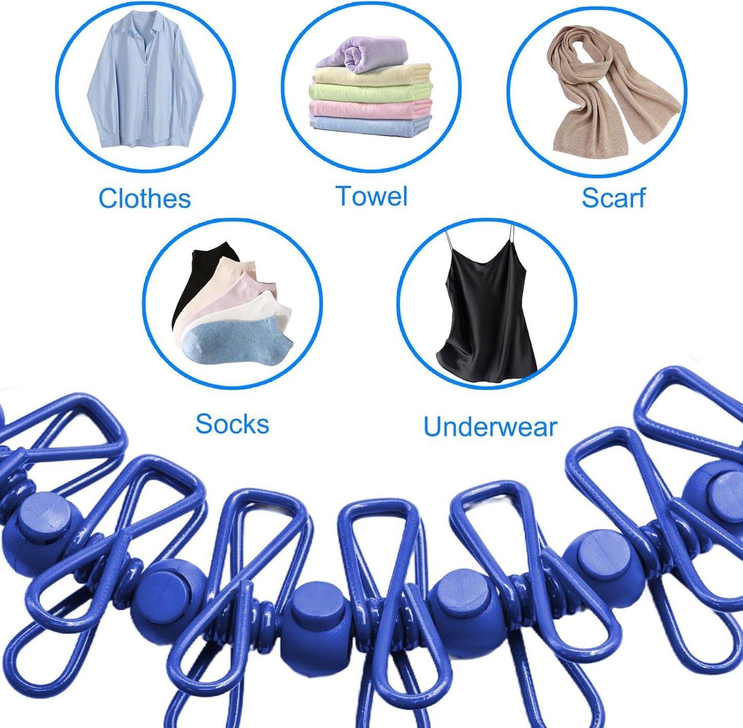 2 Pack Camping Clothesline Portable 12 Clothespins, Blue Camping Accessories Travel Clothesline for