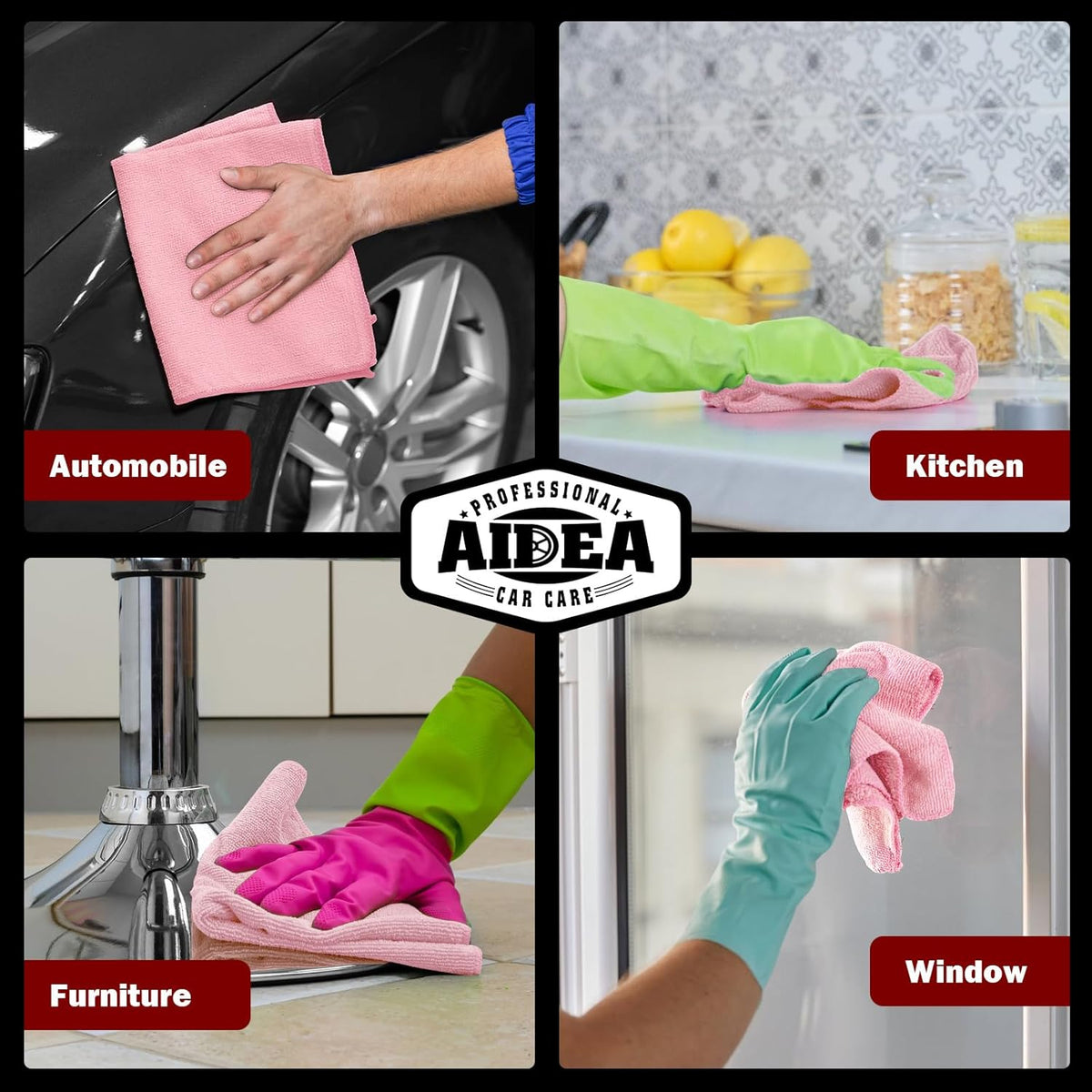 AIDEA Microfiber Cleaning Cloth Pink 20PK, Microfiber Towels for Cars, Premium Car Cloths, Dusting