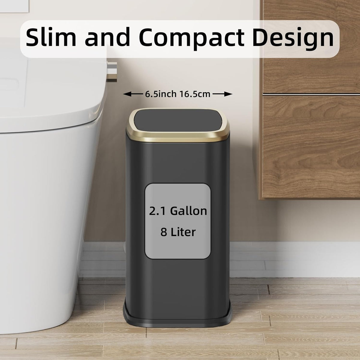 8L/2.1 Gallon Small Bathroom Trash Can with Lid, Swing-Top Rectangular Waste Bin, Stainless Steel