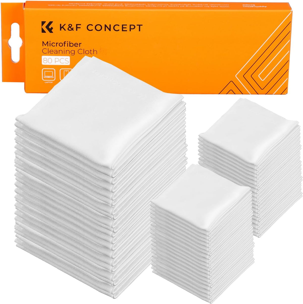 K&F CONCEPT 80 Pack Microfiber Cleaning Cloths for Glasses, 6''x6'' Individually Wrapped Lens