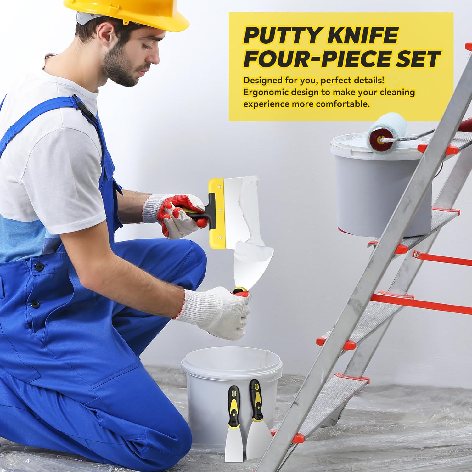 DEKEones Putty Knife Set, 4PCS Stainless Steel Scraper Paint Tool with Comfortable Grip for Drywall