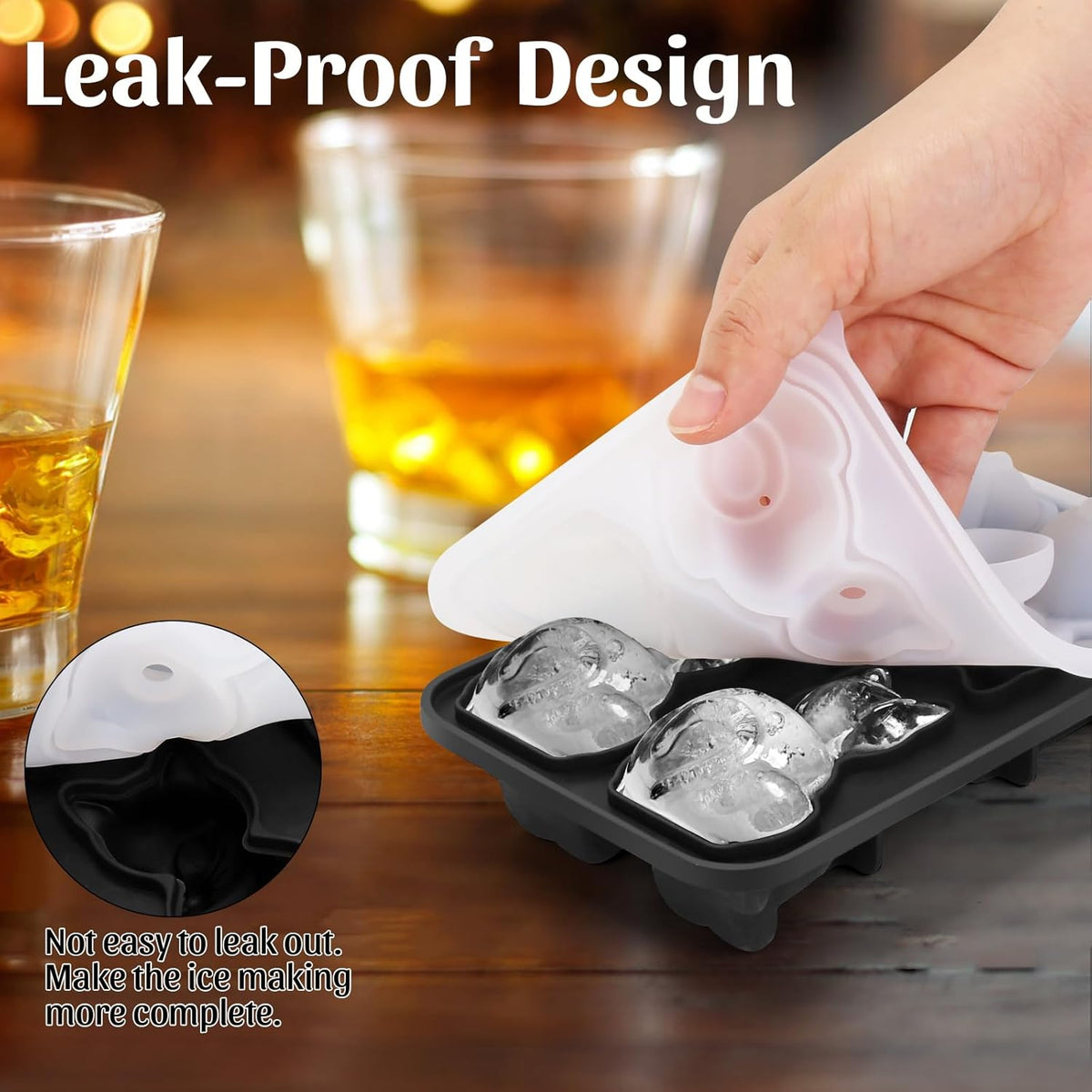 Silicone Ice Cube Tray,Cat 3D Large Ice Cube Molds for Whiskey,Cocktails,Wine,Juice and Bourbon,4