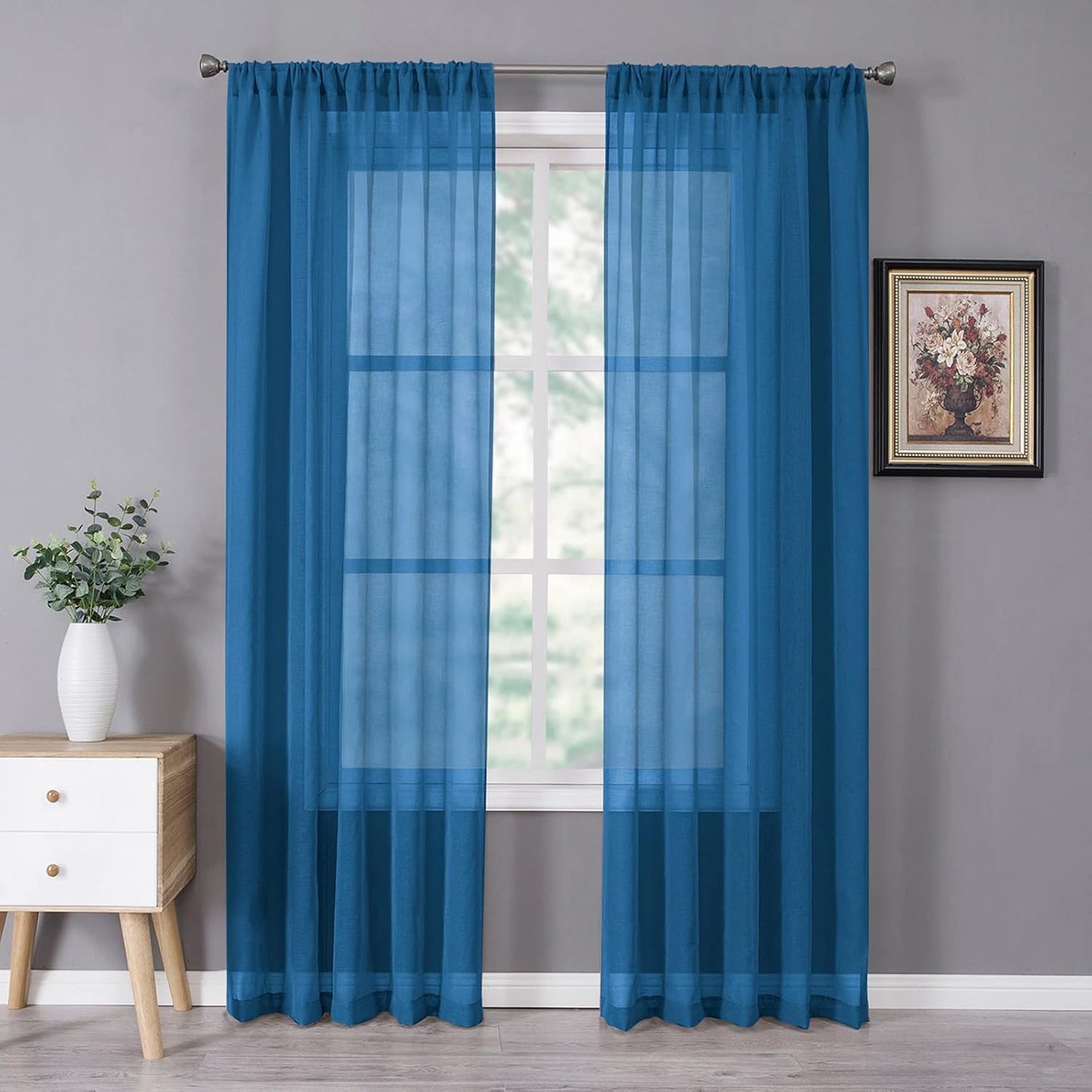 Tollpiz Sheer Curtains Bedroom Linen Textured Curtain Sheers Light Filtering Voile Rod Pocket