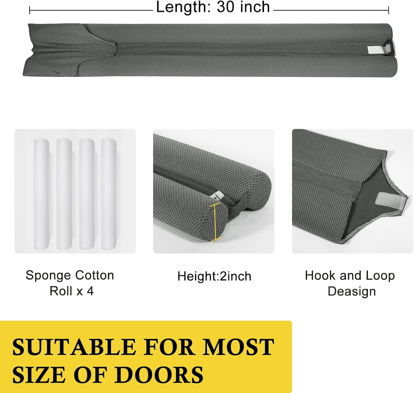 fowong Door Draft Stopper 30" Adjustable Under Door Draft Stopper, Soundproofing Nosie Blocker Seal