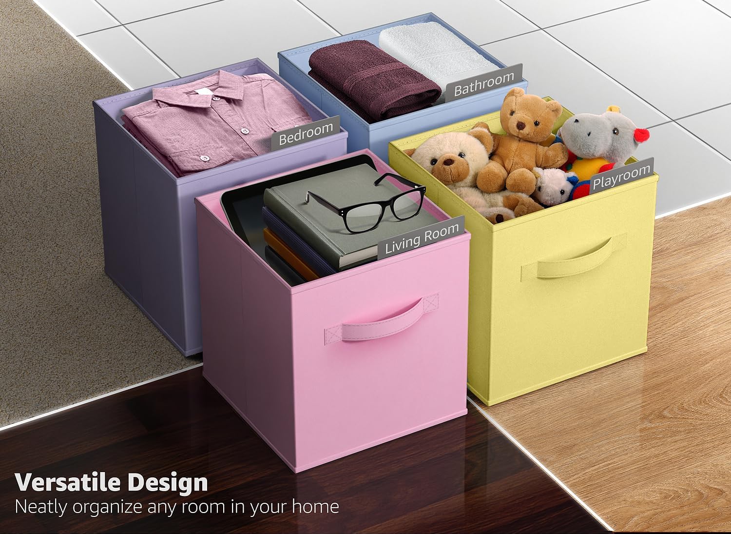 Sorbus Fabric Storage Cubes - 6 Foldable Storage Bins for Organizing Pantry, Cubbies, Toy Box