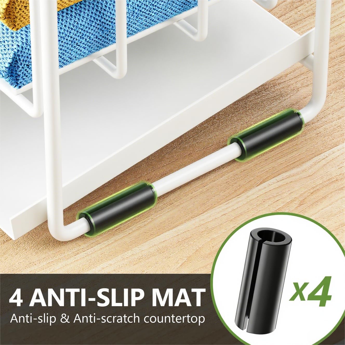 Cisily White 2-Tier Kitchen Sink Caddy Organzier Rack with Flexible Dish Brush Holder, Sponge