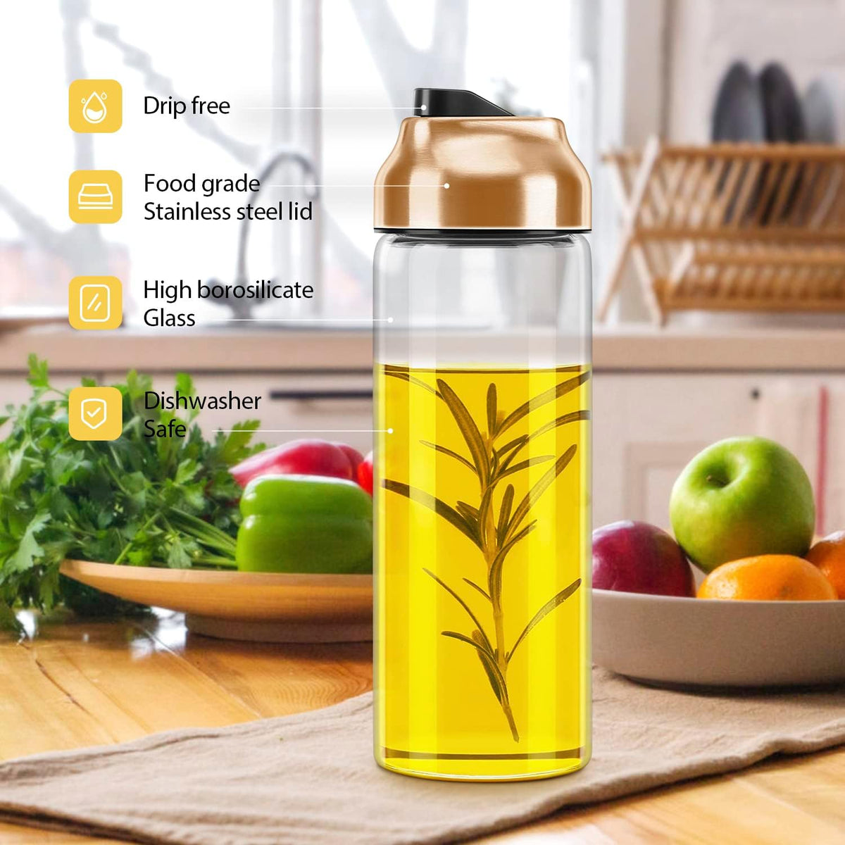 Aelga Copper Kitchen Accessories - Glass Oil Dispenser - Copper Olive Oil Dispenser Bottle for