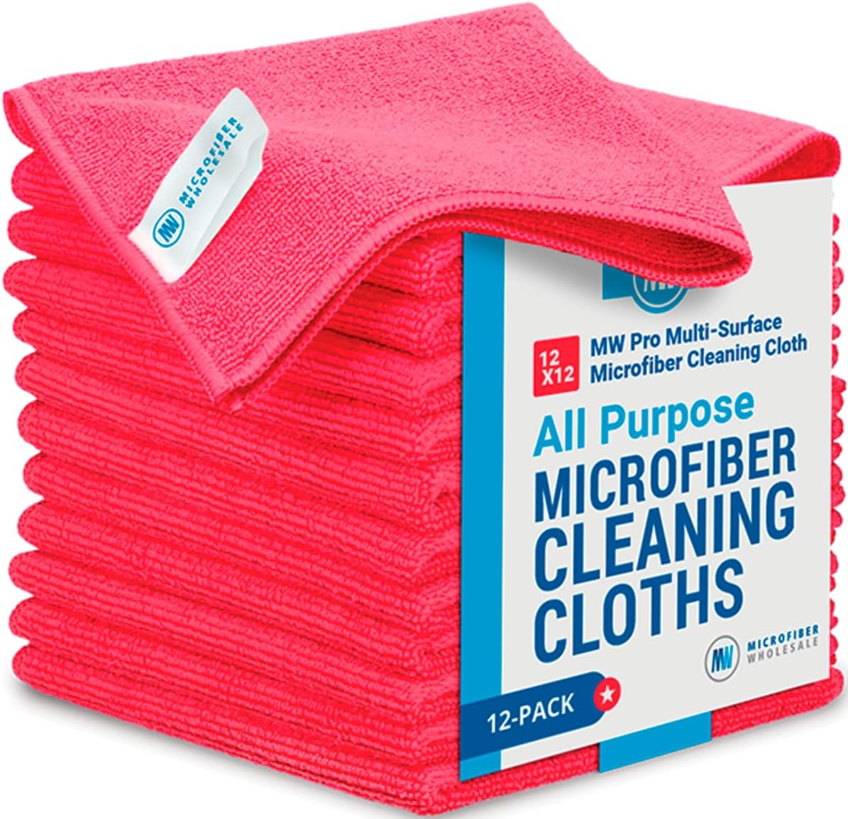 12" x 12" MW Pro Multi-Surface Microfiber Cleaning Cloths | Red - 12 Pack | Premium Microfiber
