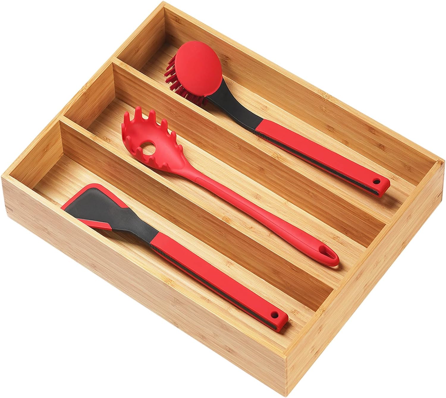 Umilife Bamboo Kitchen Utensils Organizer, 13 Inch Drawer Dividers for Silverware, Extra Deep