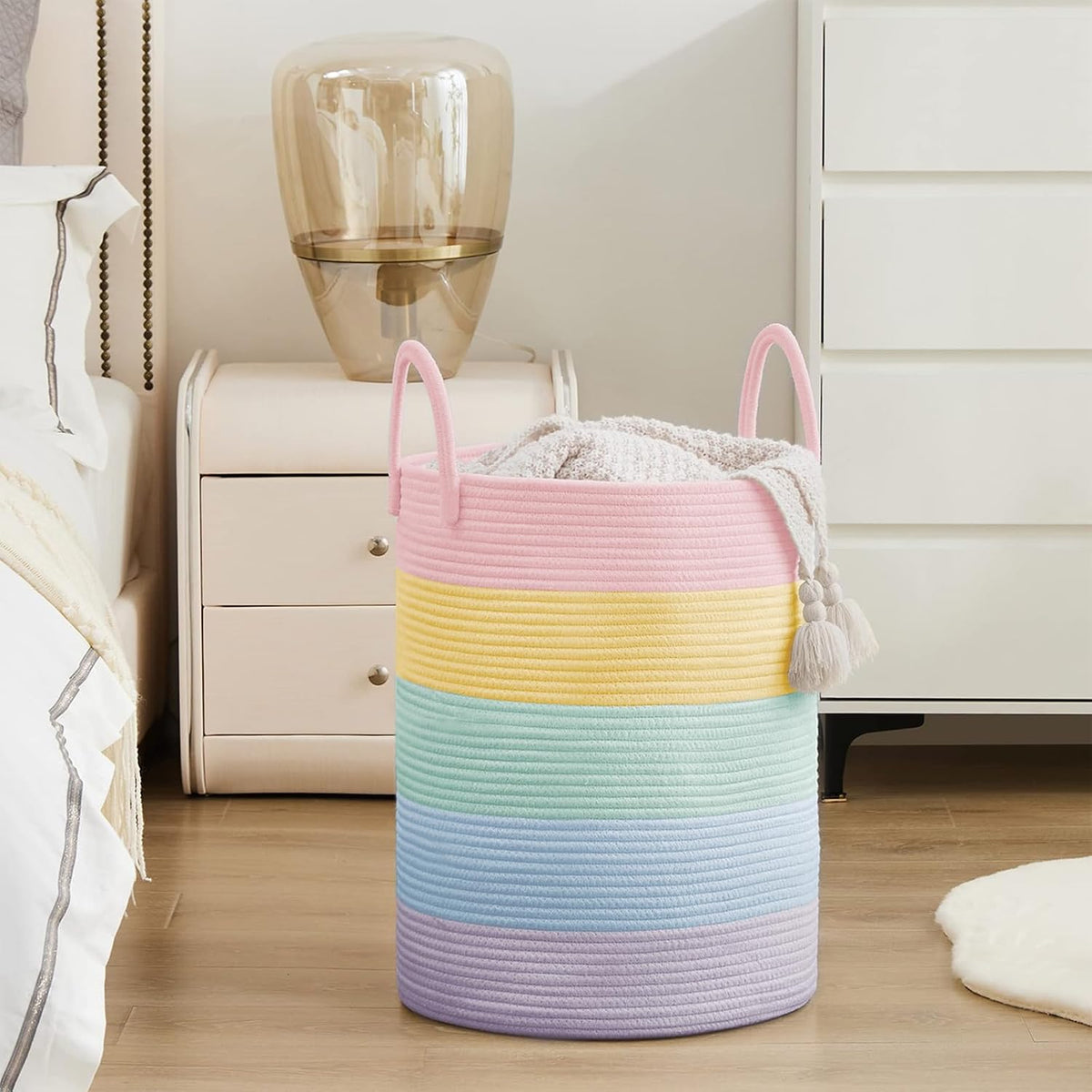 YOUDENOVA Laundry Hamper Basket, Woven 58L Tall Laundry Basket for Blanket Organizer- Clothes