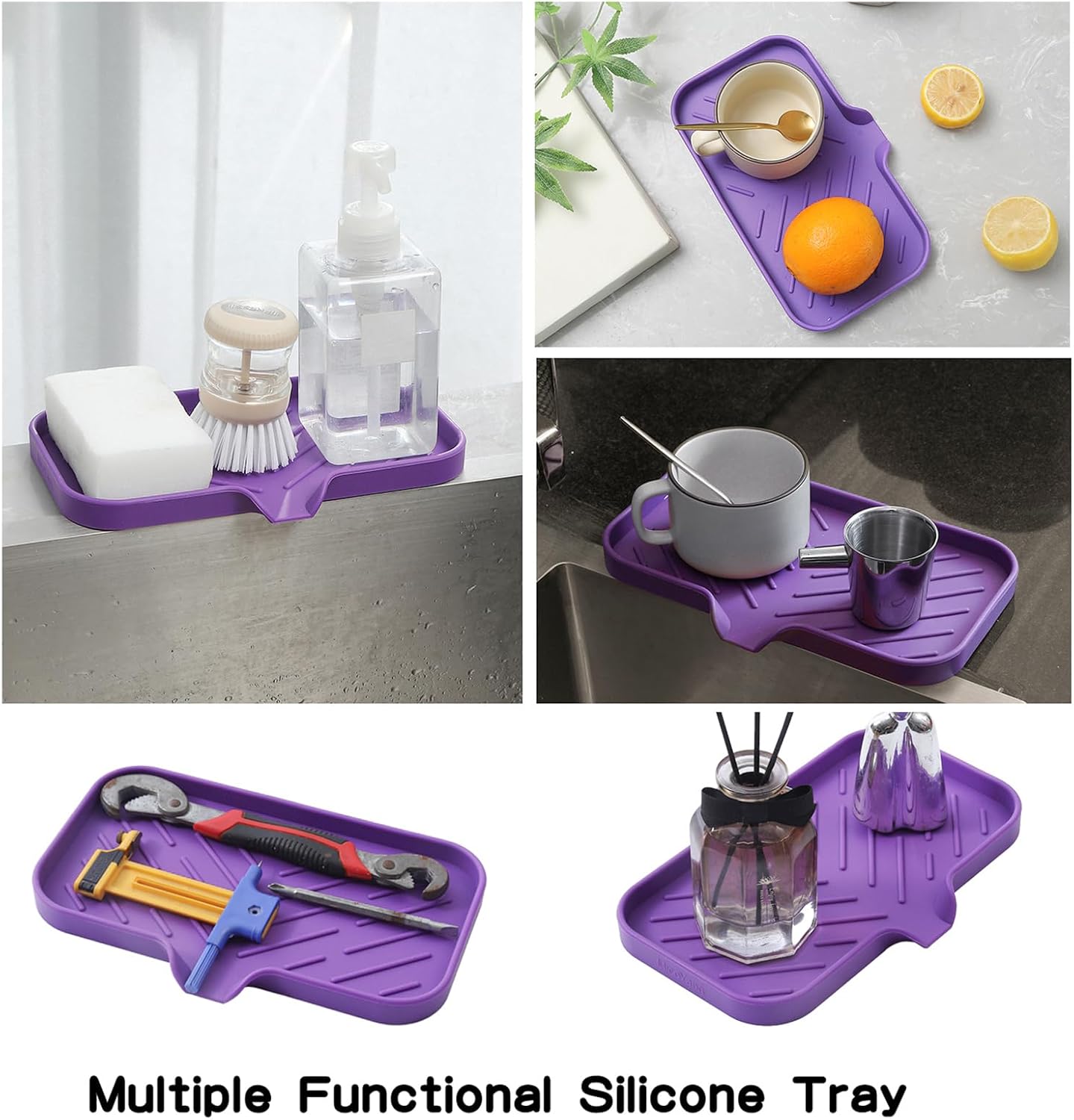 Silicone Bathroom Soap Dishes with Drain Spout-Bathroom and Kitchen Sink Organizer,Sponge
