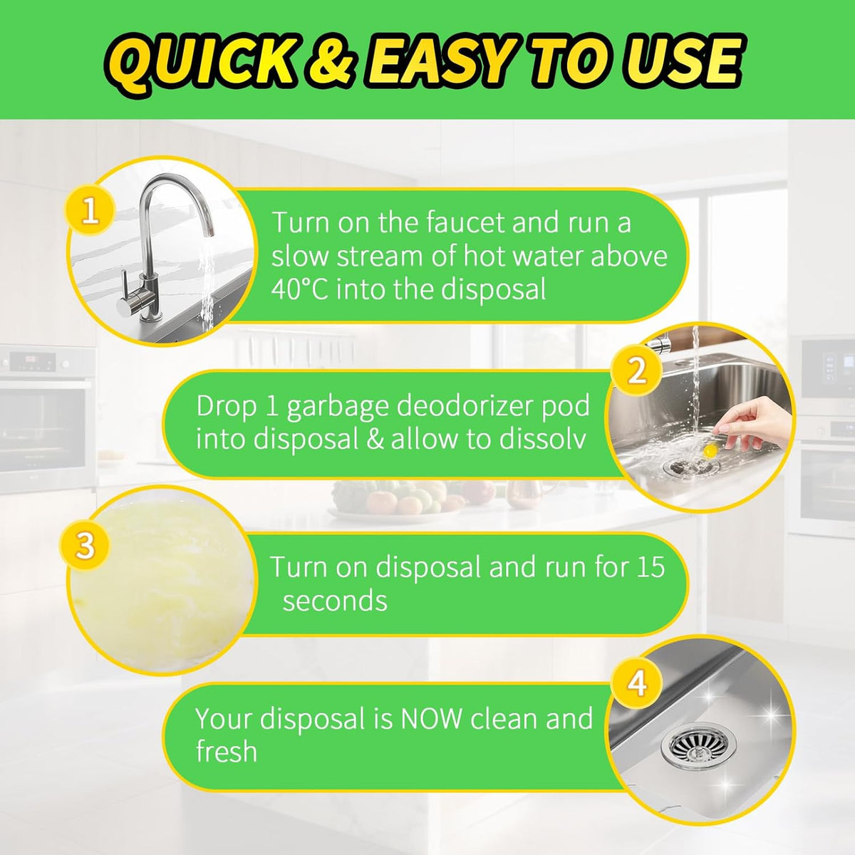 50 Count Garbage Disposal Cleaner and Deodorizer – Sink Odor Eliminator, New Powerful XL Sink Drain