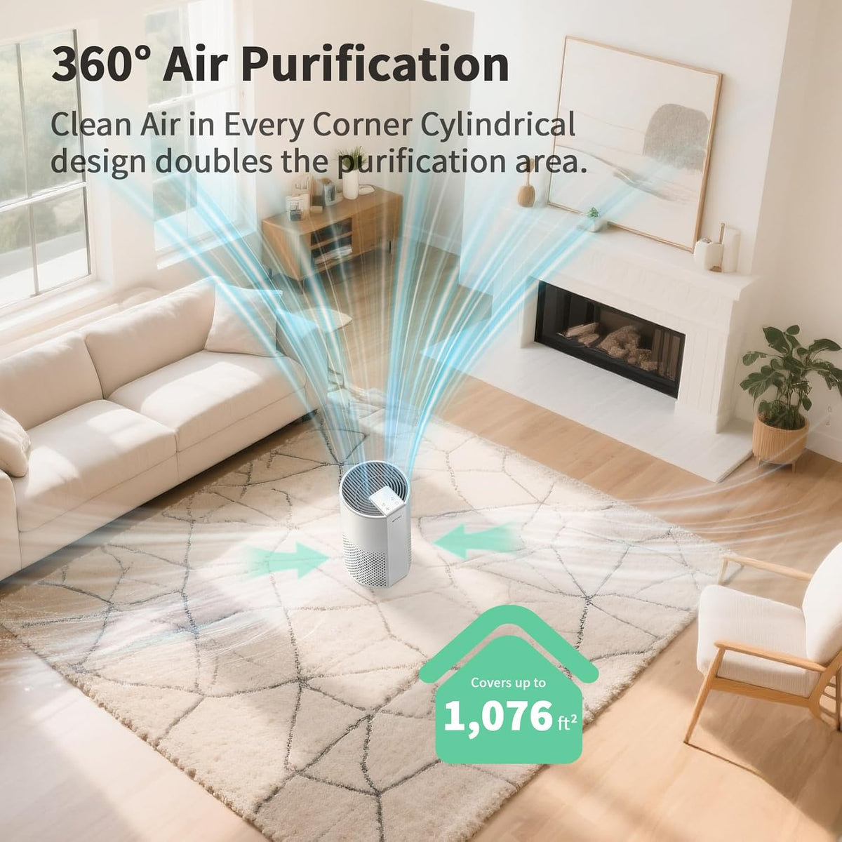 Afloia Air Purifier for Home, 4-in-1 Washable Filter for Allergies, Covers Up to 1076 ft², Quiet
