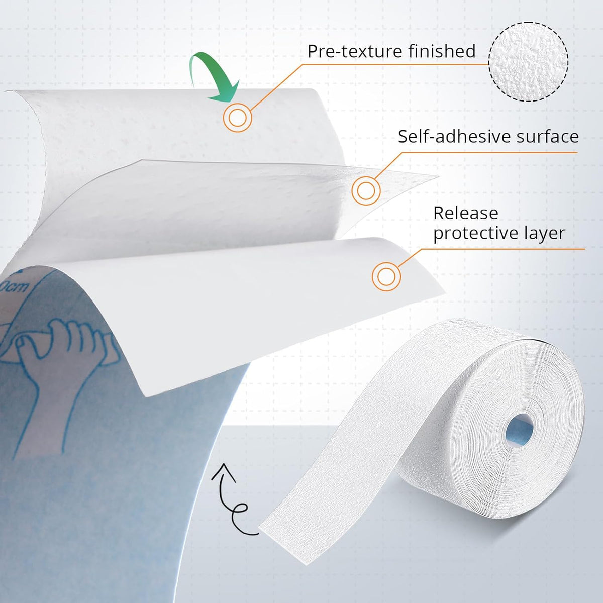 Self Adhesive Crack Tape 1.5'' x 32' Textured Roll - Paintable for Walls, Diatom Mud Finish Texture